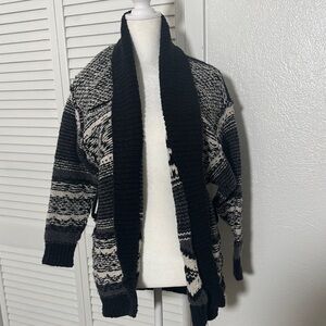 FREE PEOPLE Black and Cream Open-Front Shawl Collar Women's CARDIGAN Sz XS